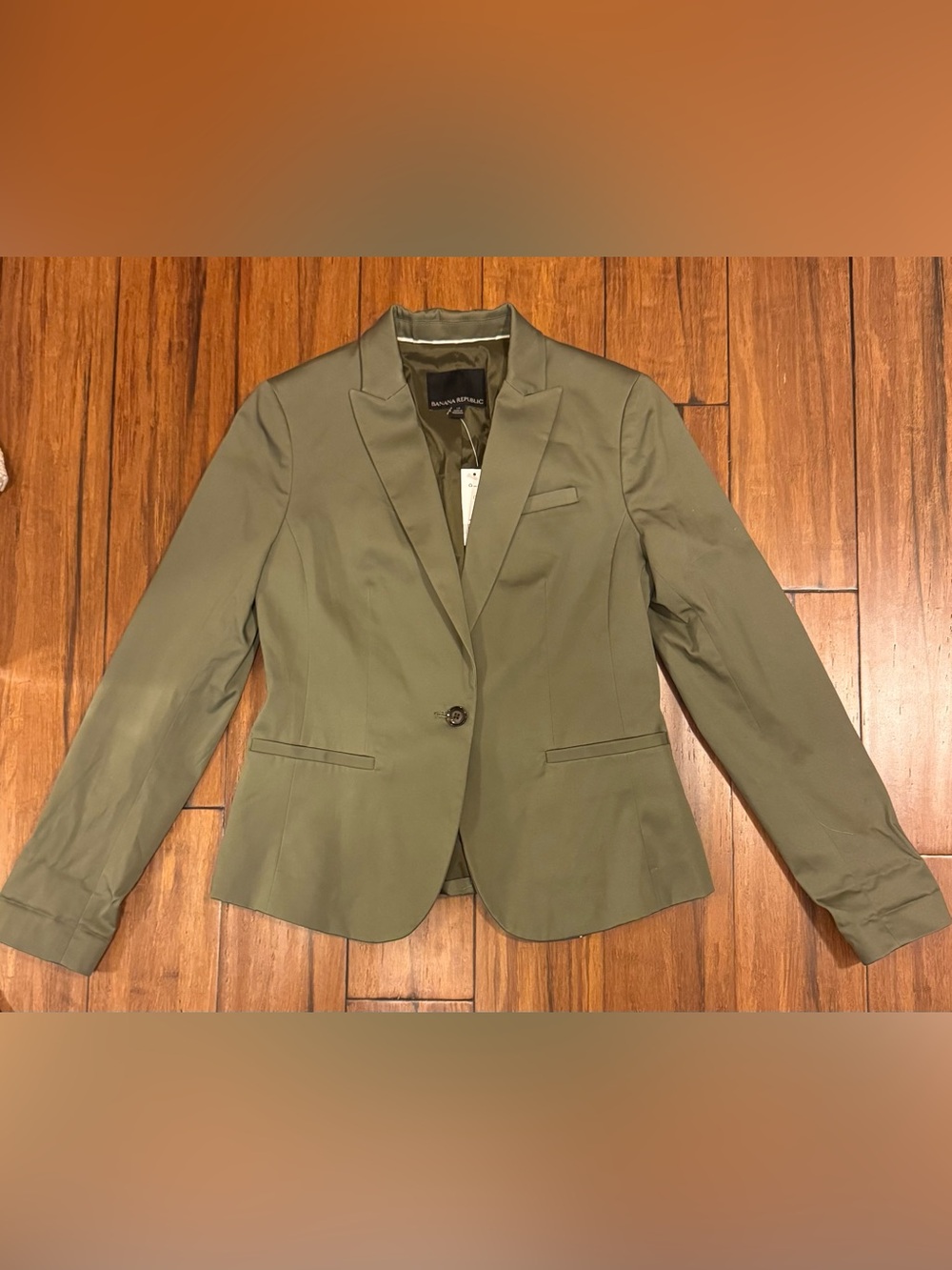 NWT Banana Republic Women's Sateen One-Button Blazer Jacket Olive Green Size 0